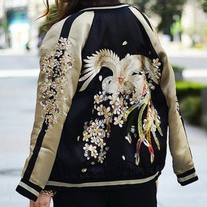 Zara - Reversible Embroidered Satin Bomber Jacket